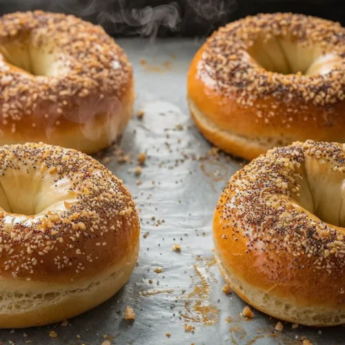 a photo of four golden brown bagels on a TUahI1XWT6agr9CsRyYLkA Cb7MvvQvTEqrMZtL0rD1hA