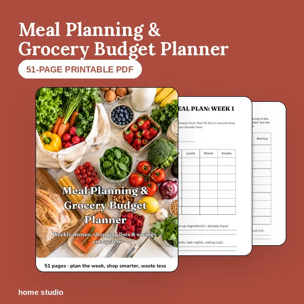 Meal Planning and Grocery Budget Planner, 51-page printable PDF